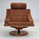1980s, Swedish swivel armchair, nubuck leather, canvas, bent beech wood.