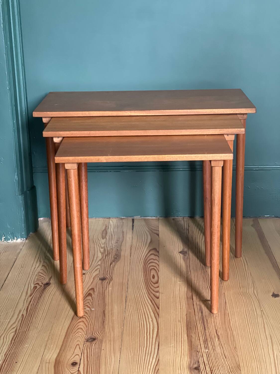 Scandinavian nesting tables in teak