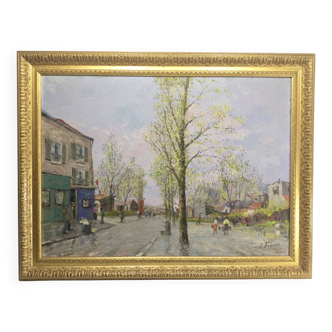 E. Febvre - Huile Sur Panneau « Scène de rue »