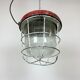 Red industrial cast iron cage pendant light, 1960s