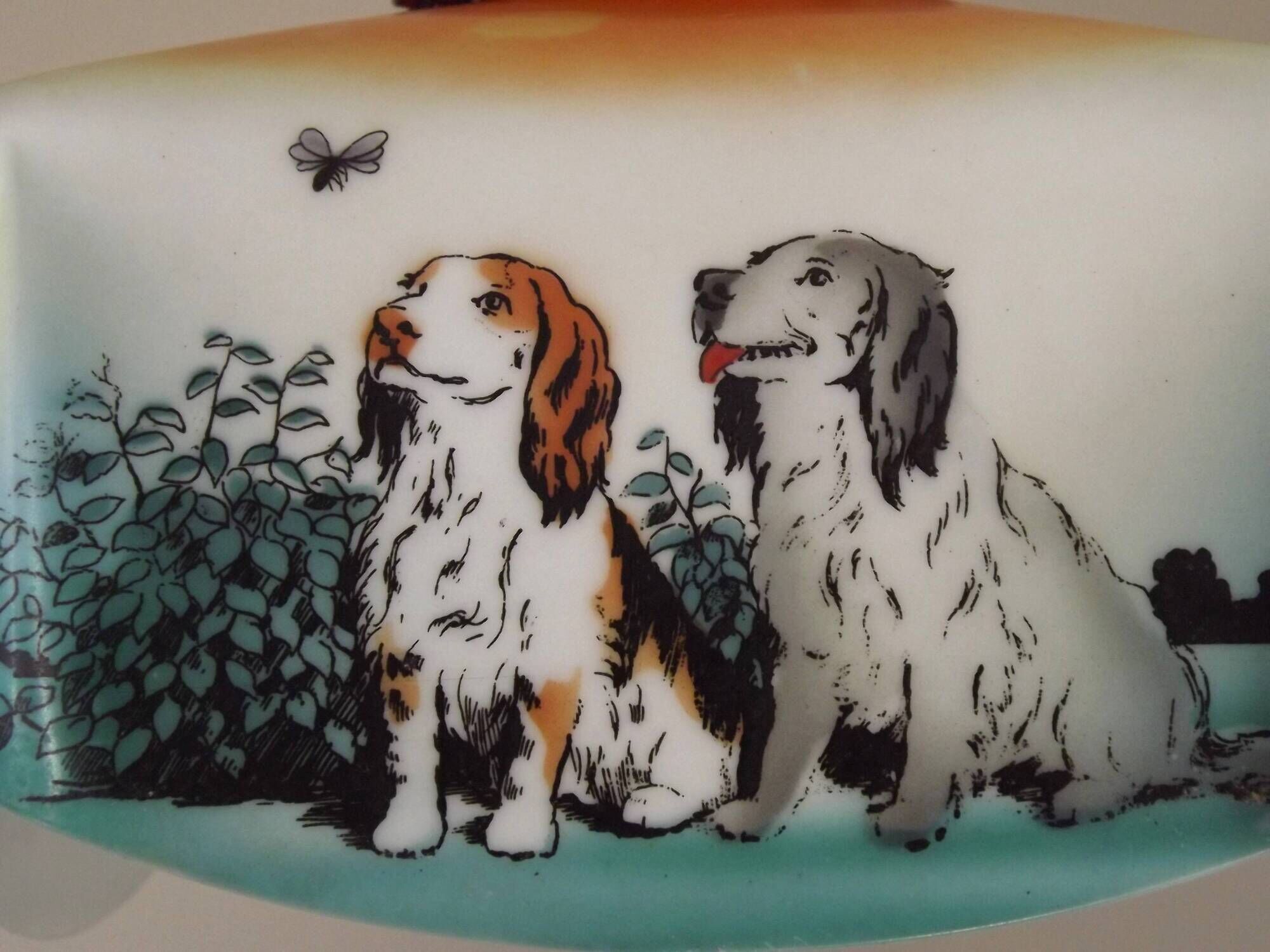 Rare French Art Deco Pendant Light | Illustrated Dog Countryside Shade