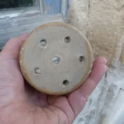 Vintage cheese draining pot in antique stoneware
