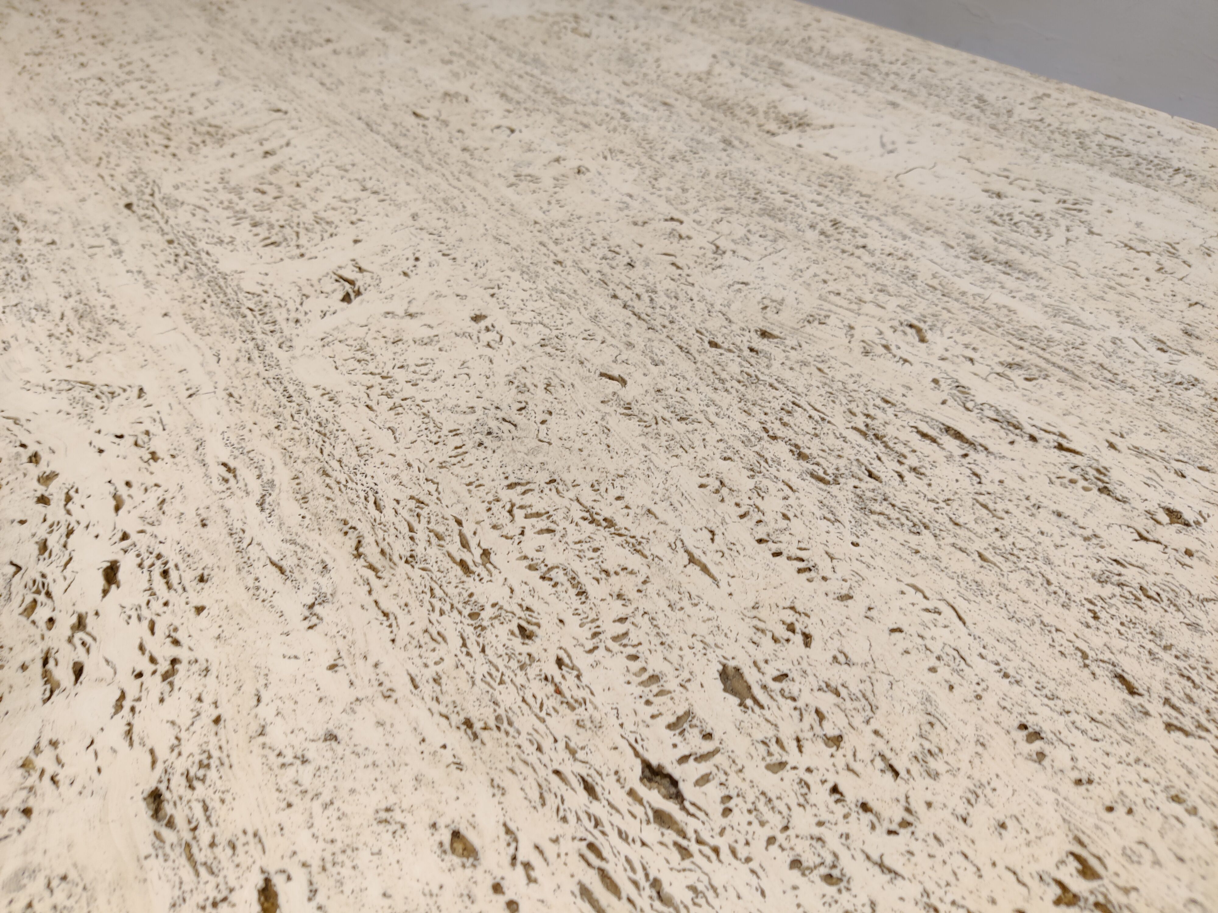 Vintage travertine and wooden coffee table, 1970s