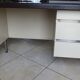 Industrial metal desk from the 70s with three drawers and glass top