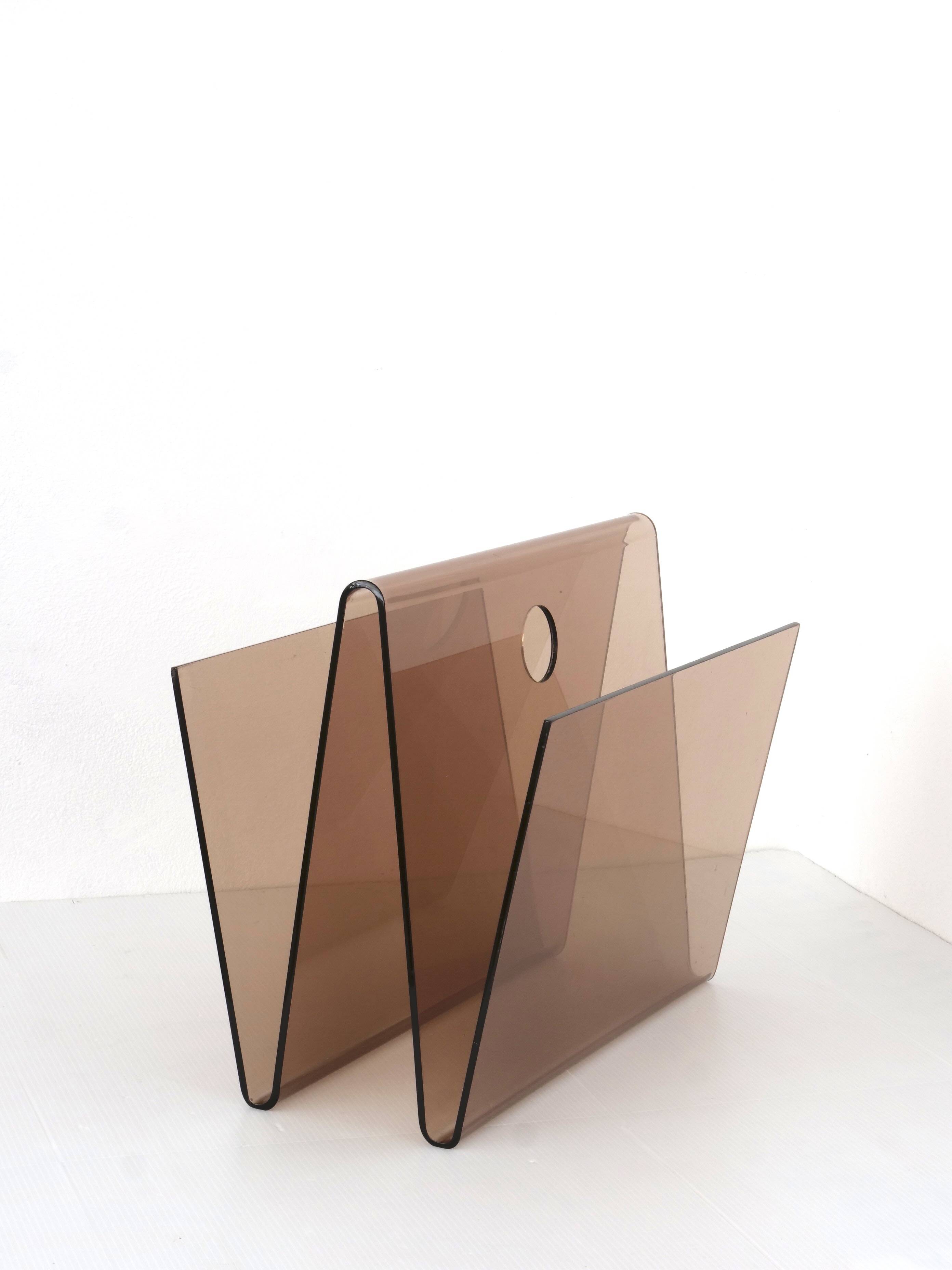 70's smoked plexiglass magazine rack