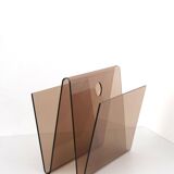70's smoked plexiglass magazine rack