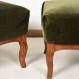 Pair of Pouf, Footrest, in green velvet