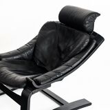 Kroken armchair in curved wood and leather. Design by Ake Fribytter for Nelo. Sweden, 80s