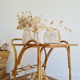 Antique rattan serving trolley with double shelves