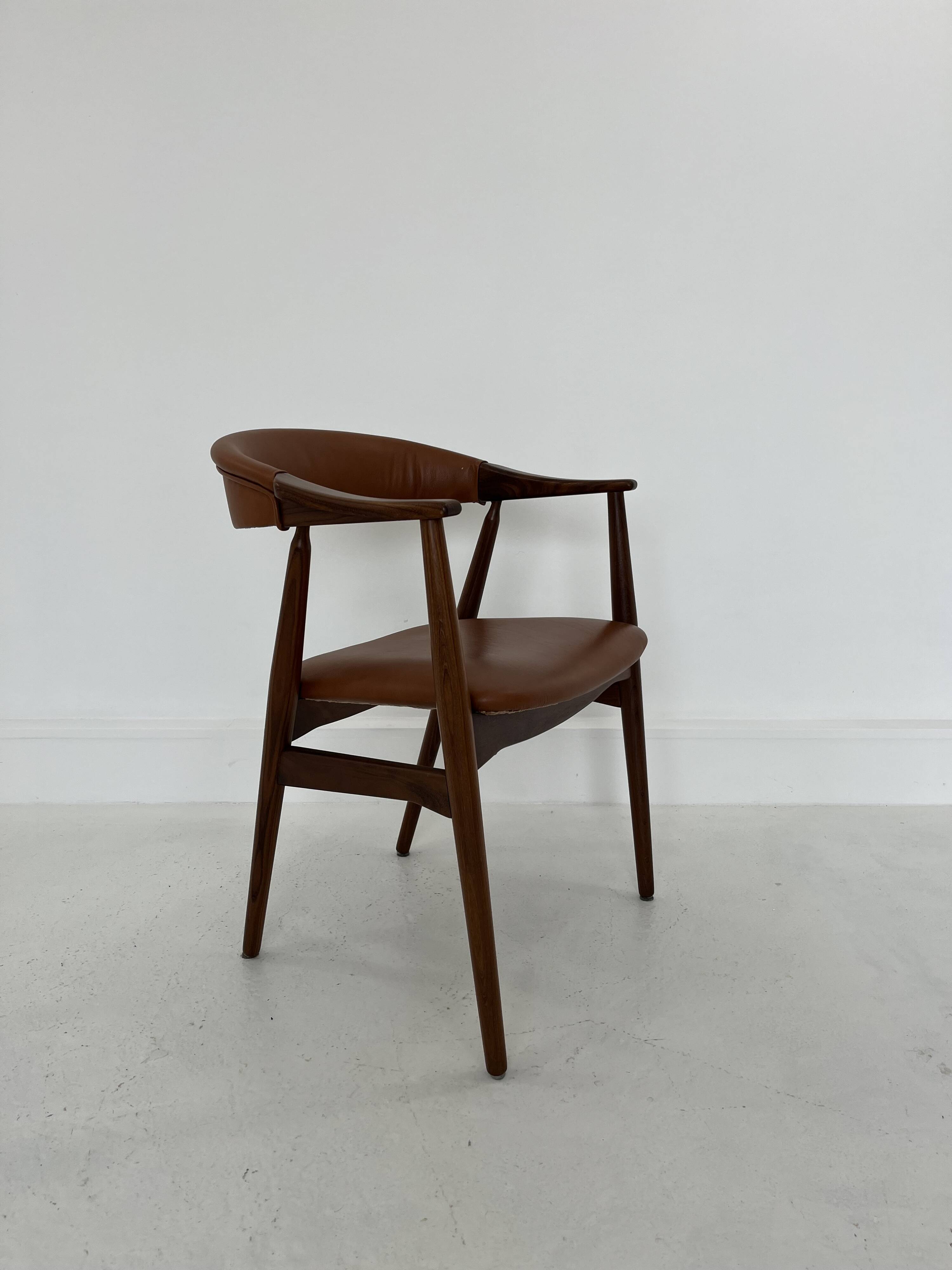 Teak Armchair in Brown Leather by Th. Harlev, 1960s