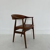 Teak Armchair in Brown Leather by Th. Harlev, 1960s