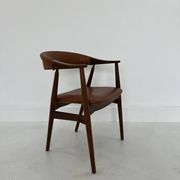Teak Armchair in Brown Leather by Th. Harlev, 1960s
