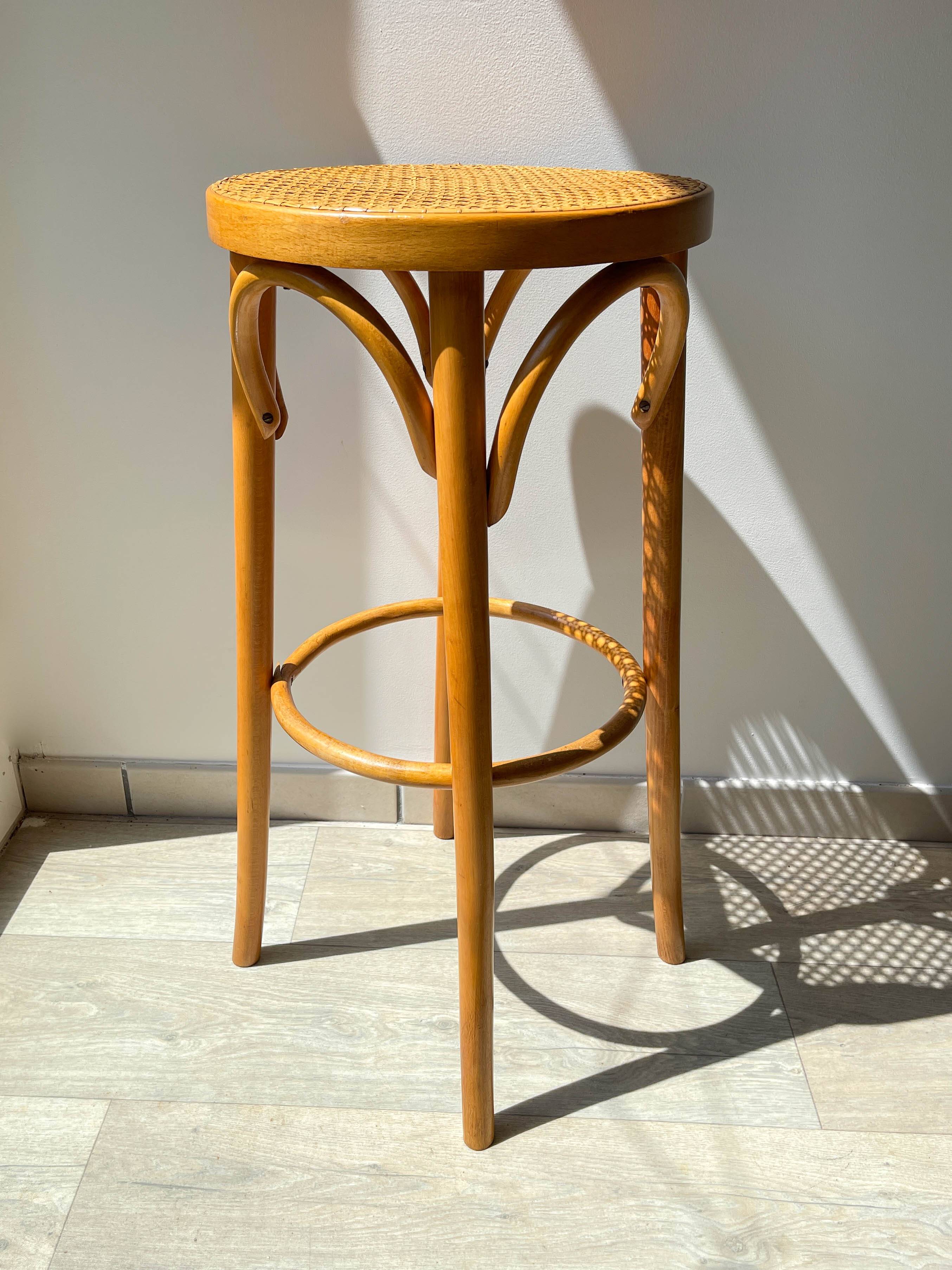 Bentwood and canework bar stool, 1950s