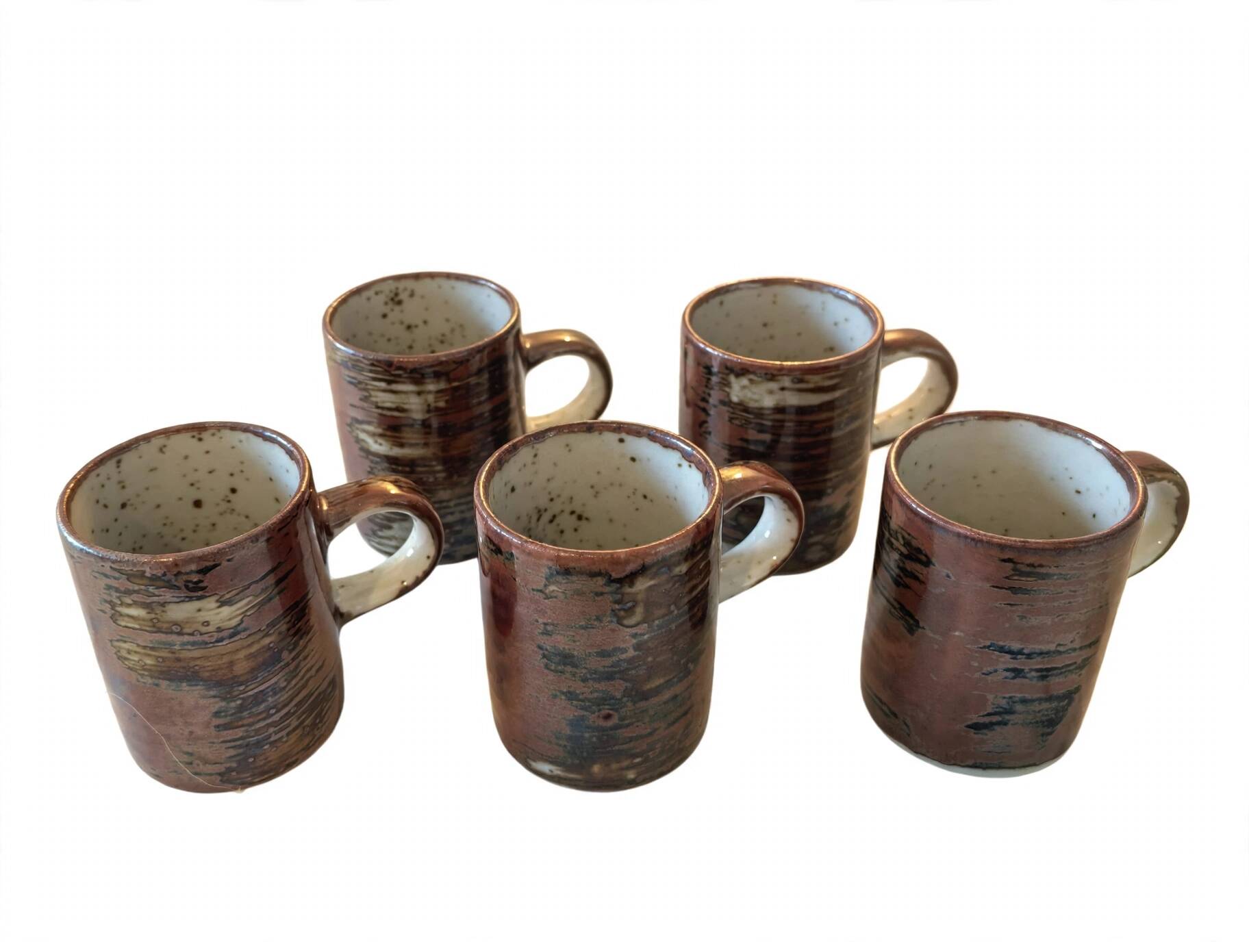 Vintage coffee service 10 pieces, 5 cups plus 5 saucers in speckled stoneware.