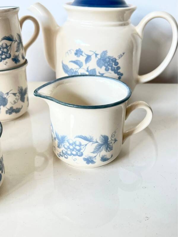 Vintage Staffordshire coffee set – blue grape decor – 1970s