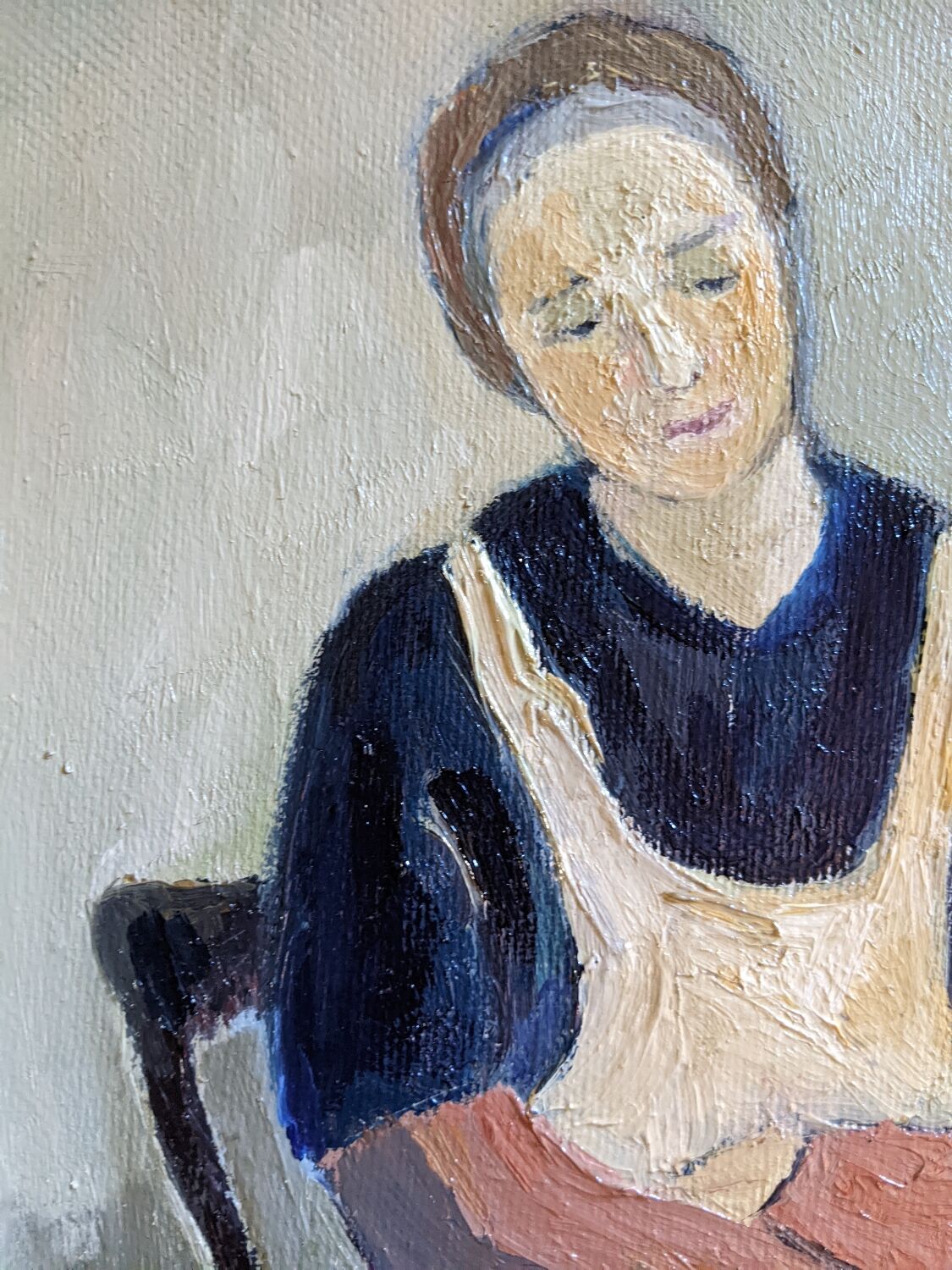 Old acrylic painting on canvas, country decoration.