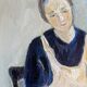 Old acrylic painting on canvas, country decoration.
