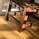Wooden Brazilian Brutalist Leather Foot Stool Pouf