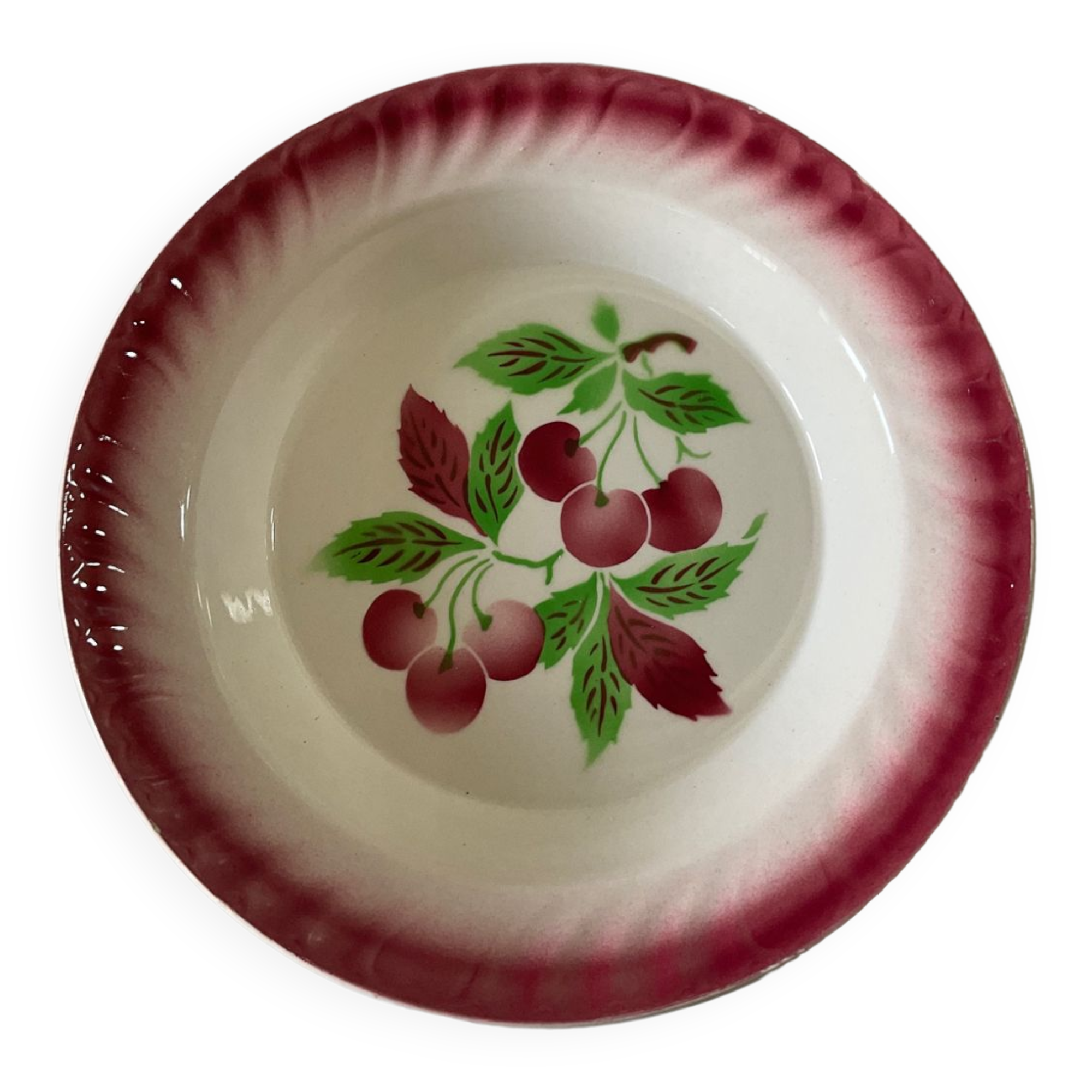 Plat creux Badonviller decors aux cerises