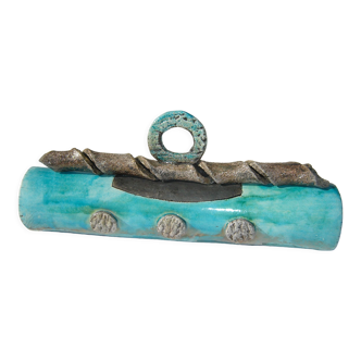 Decorative box - raku ceramic - blue and turquoise