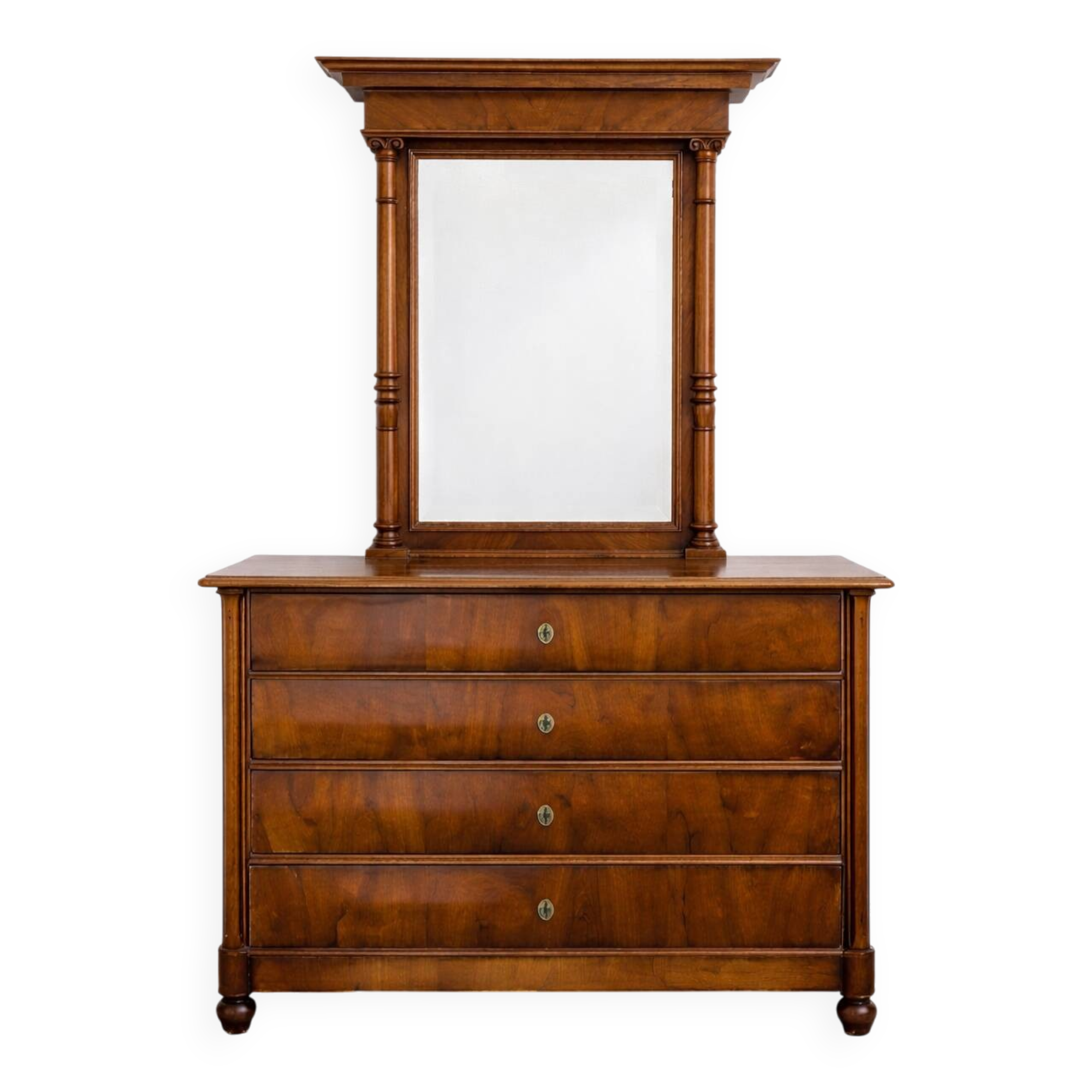 Chest of drawers with 4 drawers in cherry wood with a mirror in classic style – beautiful dimensions.