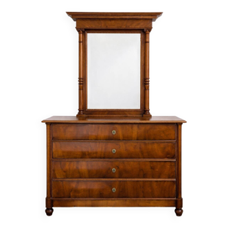 Chest of drawers with 4 drawers in cherry wood with a mirror in classic style – beautiful dimensions.