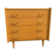 Commode 4 tiroirs vintage en aggloméré plaqué véritable bois
