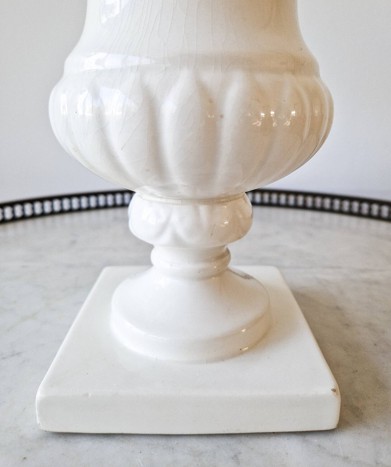 Large vintage white earthenware Medici vase