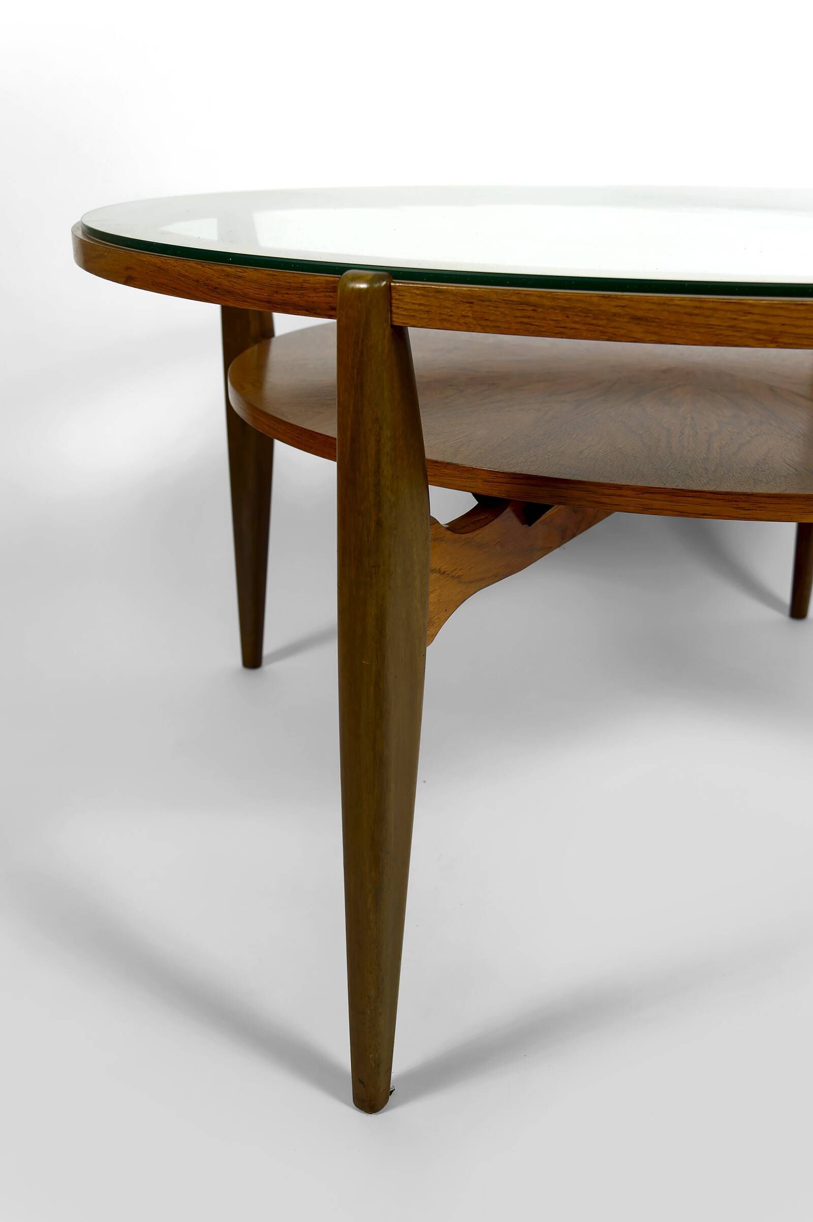 Important modern Scandinavian style coffee table, walnut / glass – c. 1960