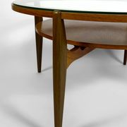 Important modern Scandinavian style coffee table, walnut / glass – c. 1960