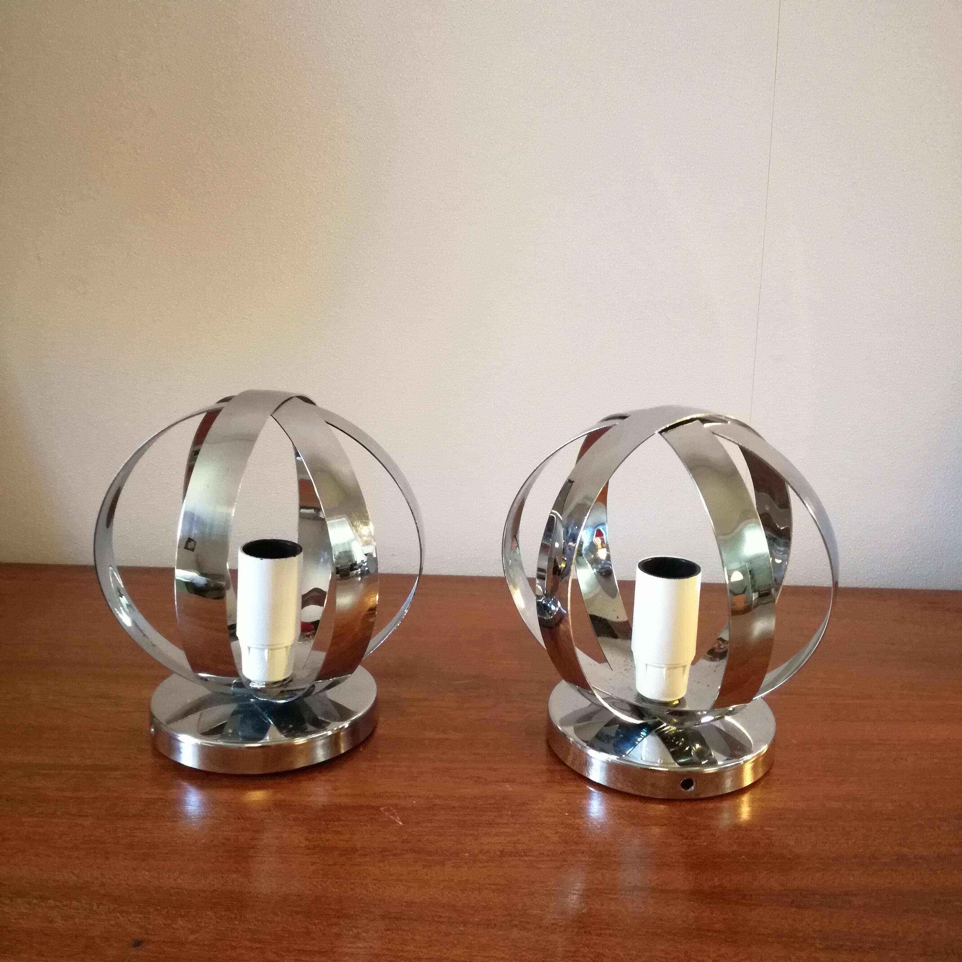 Appliques sphères en inox poli, 1970, set de 2