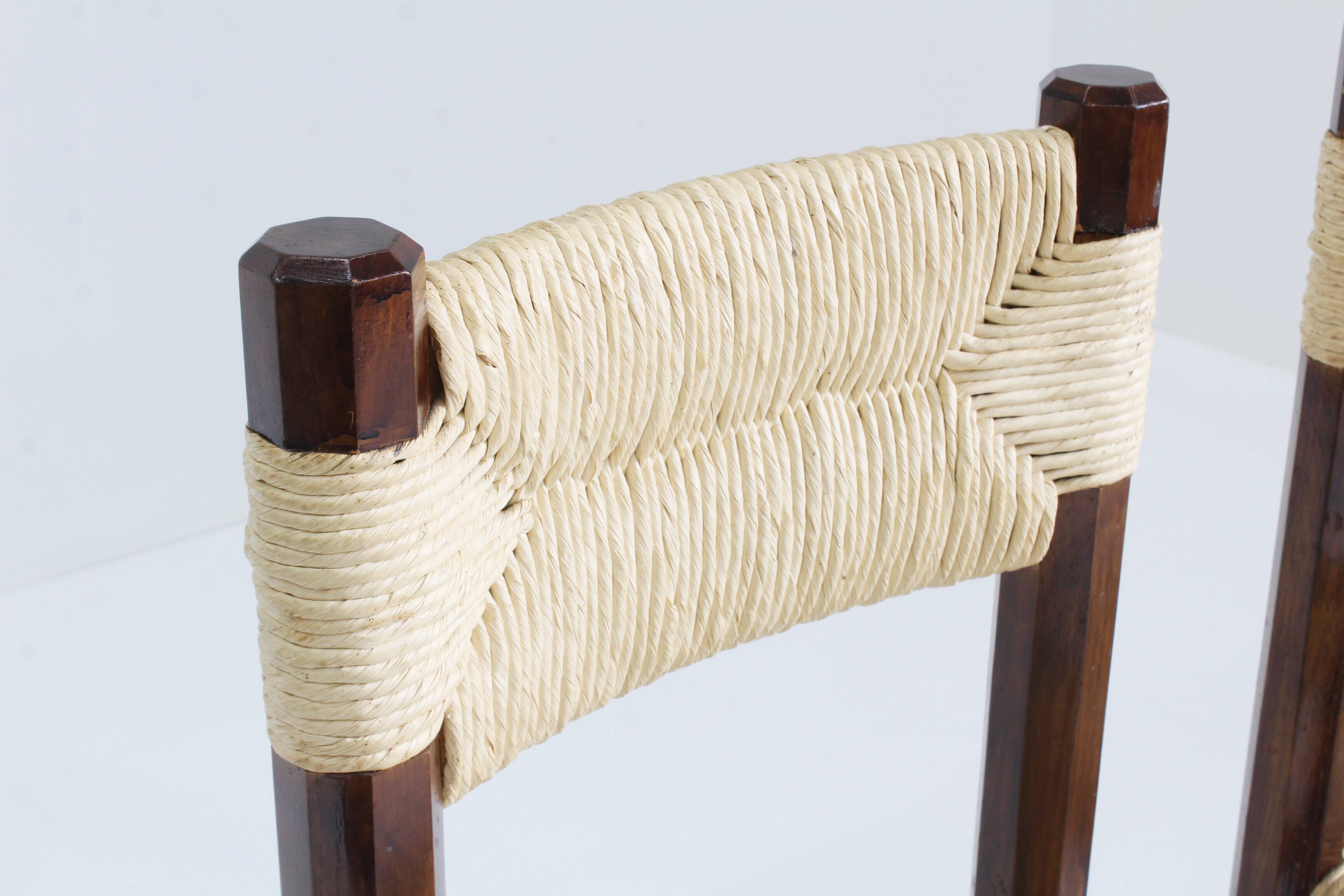 Vintage woven rush and wood bar stools , set of 2