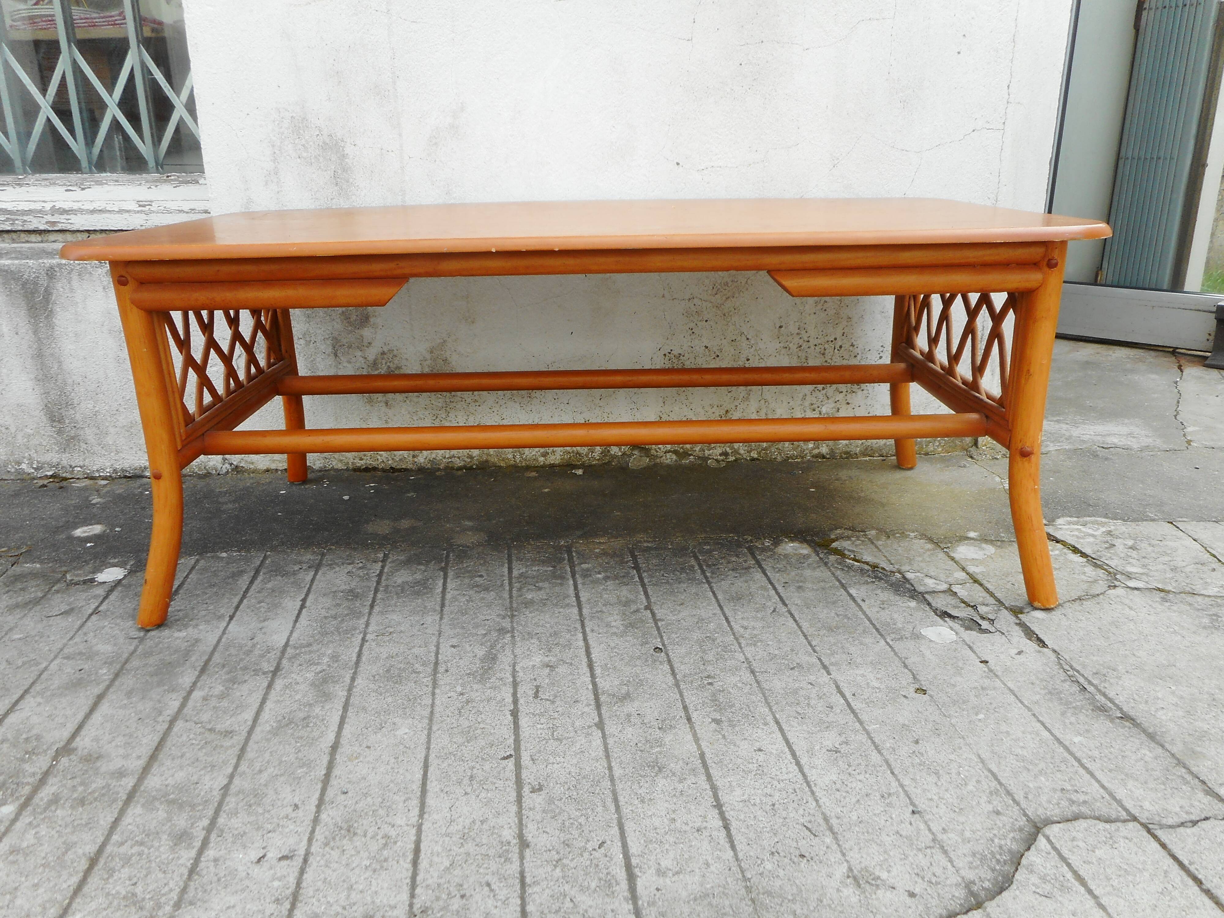 Wood and rattan coffee table