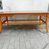 Wood and rattan coffee table