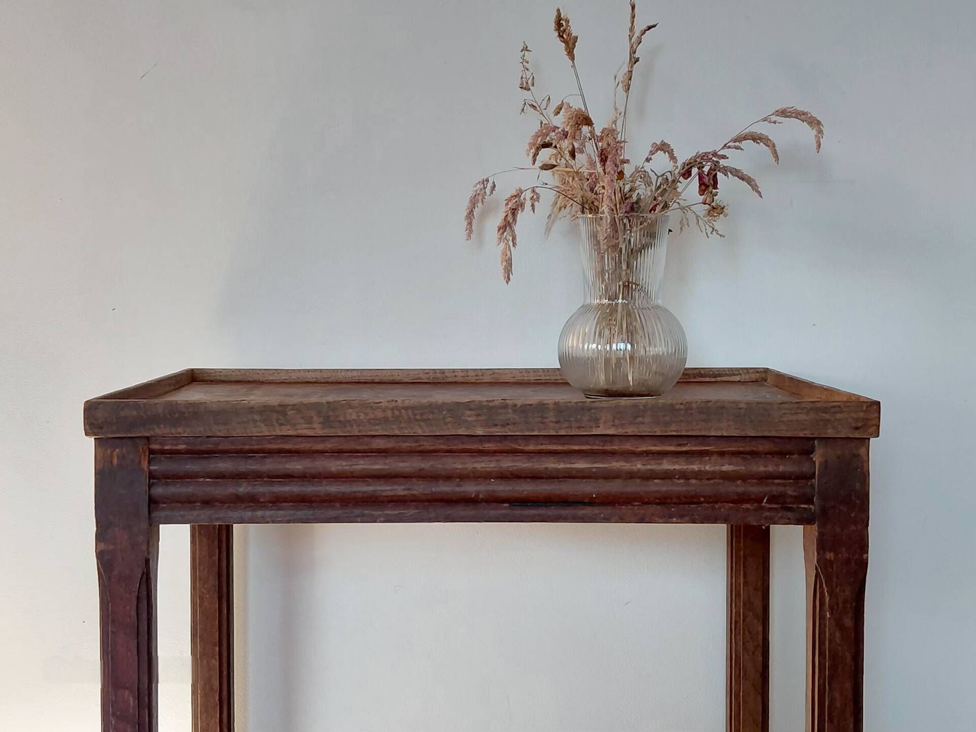 Vintage wooden wheeled side table/console.