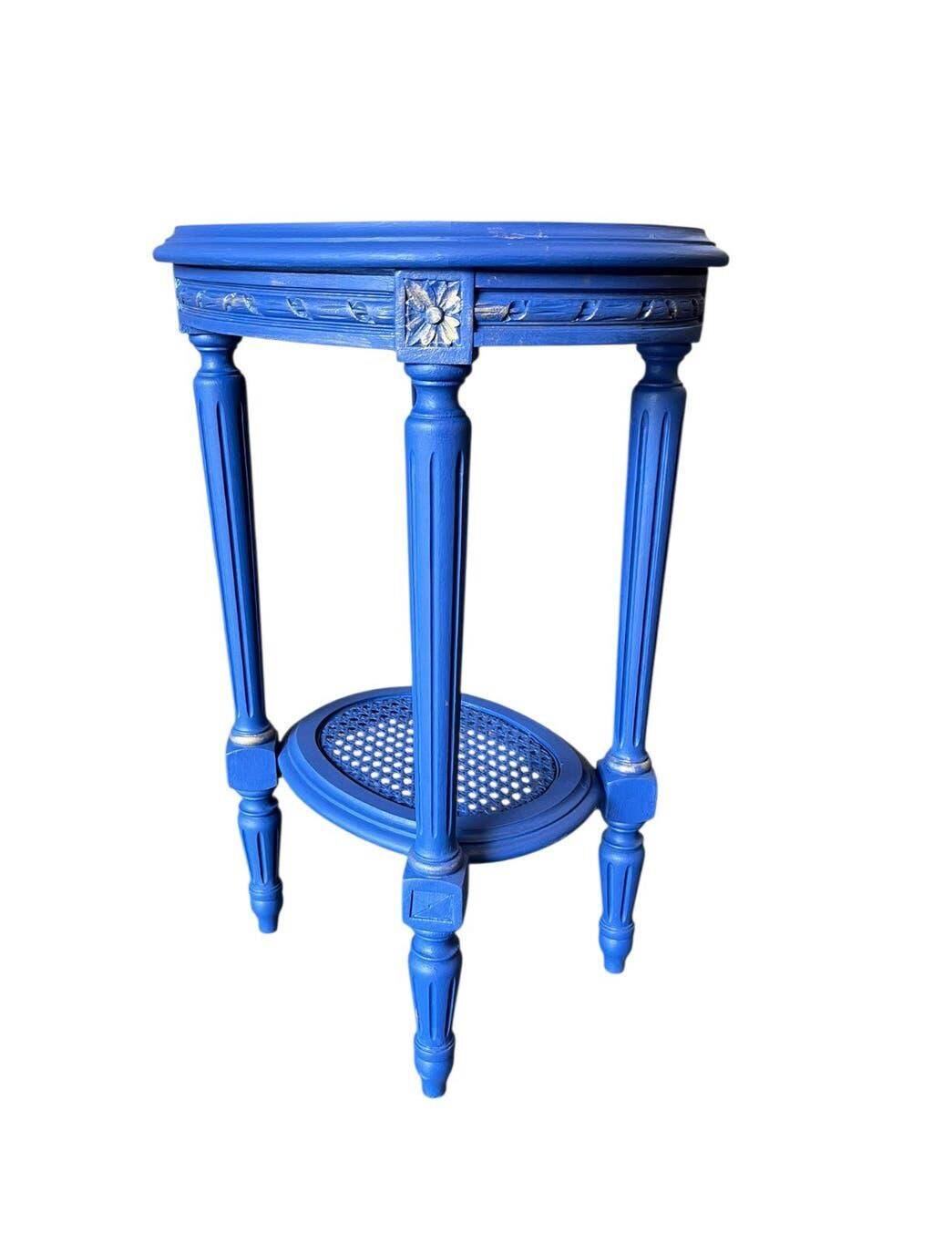 Table d'appoint ronde vintage en bois bleu / guéridon / support