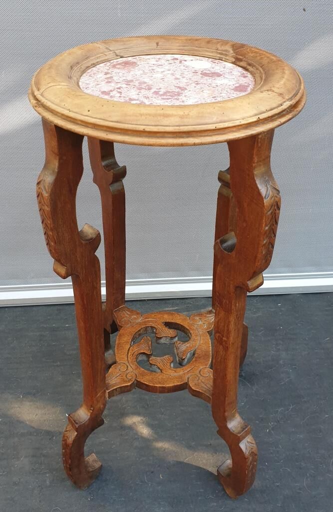 Sellette guéridon noyer art nouveau 1900 marbre rose