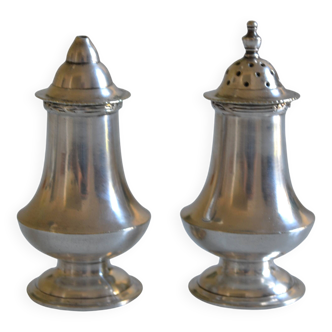 Salt and pepper shaker set, silver-plated metal, Mappin & Webb's Prince's Plate.