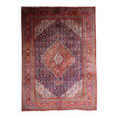 Tapis médaillon en laine vintage des années 1940, rouge et marine, 206 × 320 cm