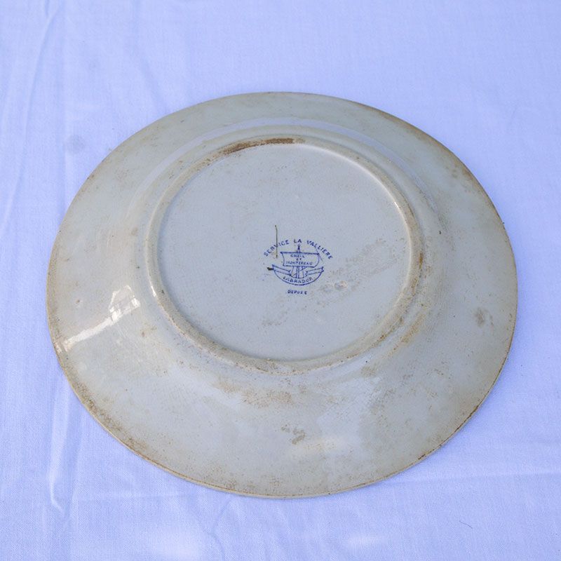 Old plate blue décor service La Valliere Montereau and Creil