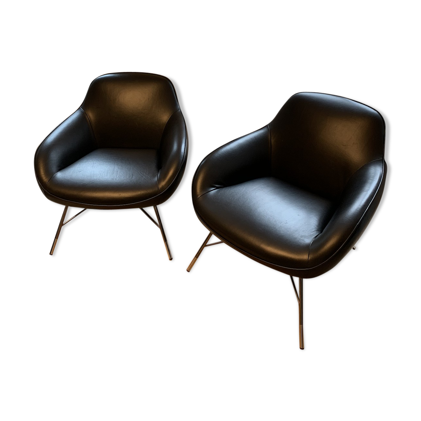 Roche Bobois leather spoutnik armchairs