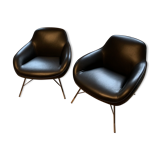 Roche Bobois leather spoutnik armchairs