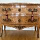 Louis XV style curved chest of drawers with floral marquetry and marble top