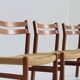 Mid Century Danish teak and paper cord dining chairs 1960s , set of 4