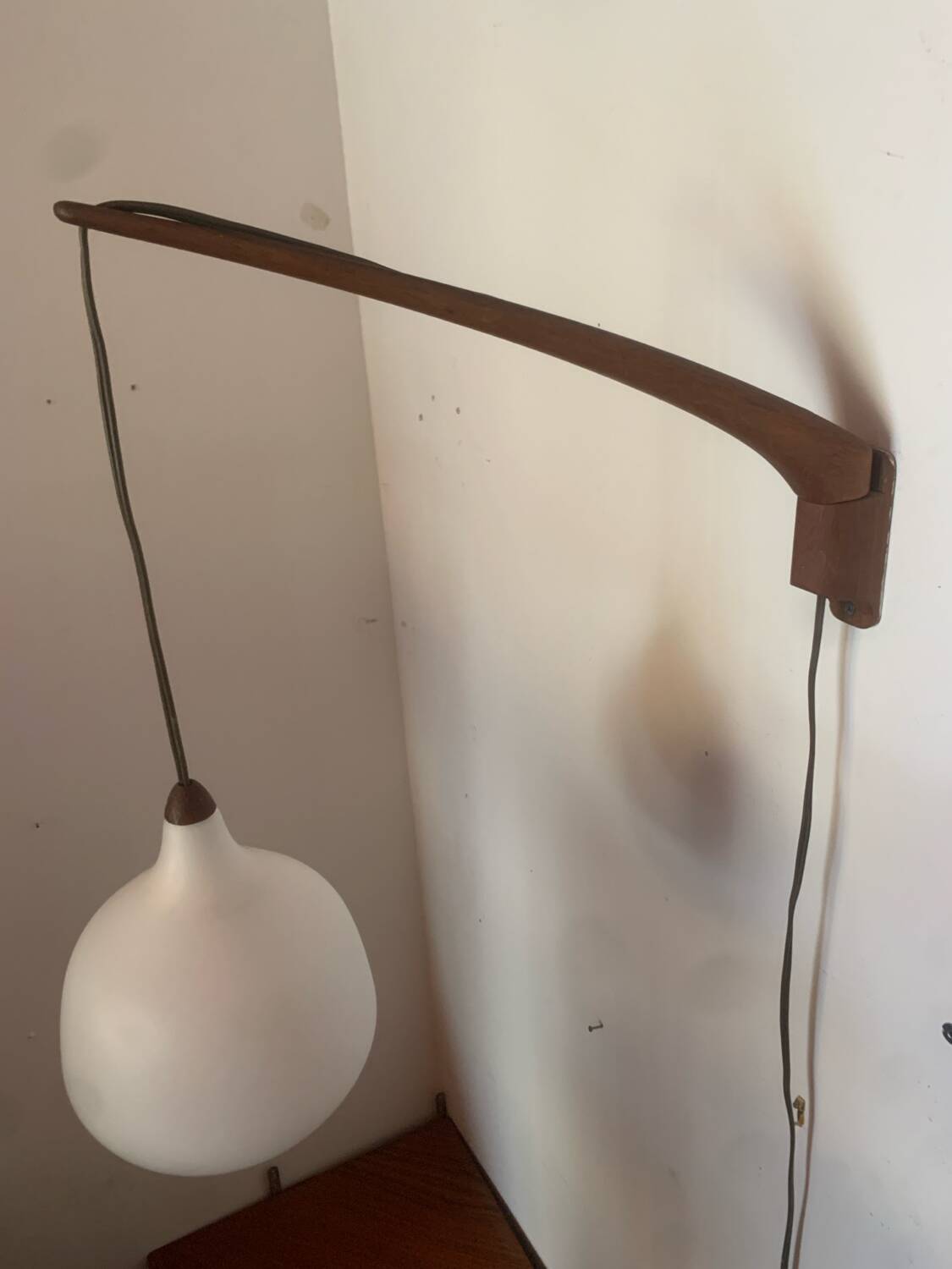 Scandinavian teak and opaline wall lamp by Luxus