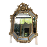 Mirror with parecloses with pediment, gilded with gold leaf