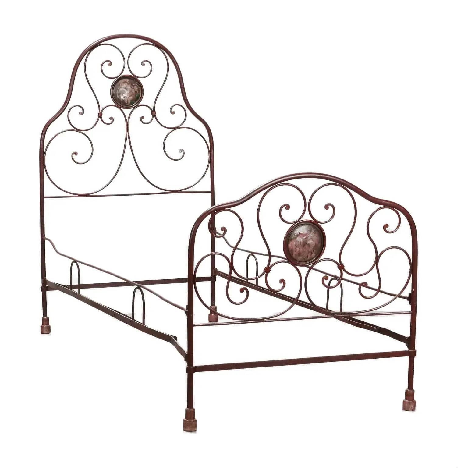Antique Louis-Philippe wrought iron bed, Italy, 19th century