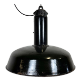 Industrial Black Enamel Factory Pendant Lamp with Iron Top, 1950s