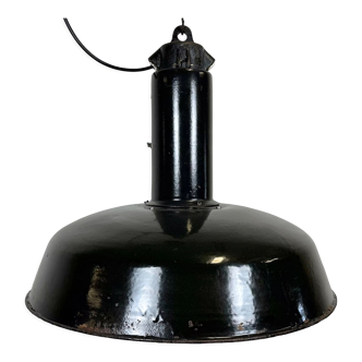 Industrial Black Enamel Factory Pendant Lamp with Iron Top, 1950s