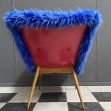 iconic Miroslav Navratil chair blue fluffy fabric for Český Nábytek 1960s